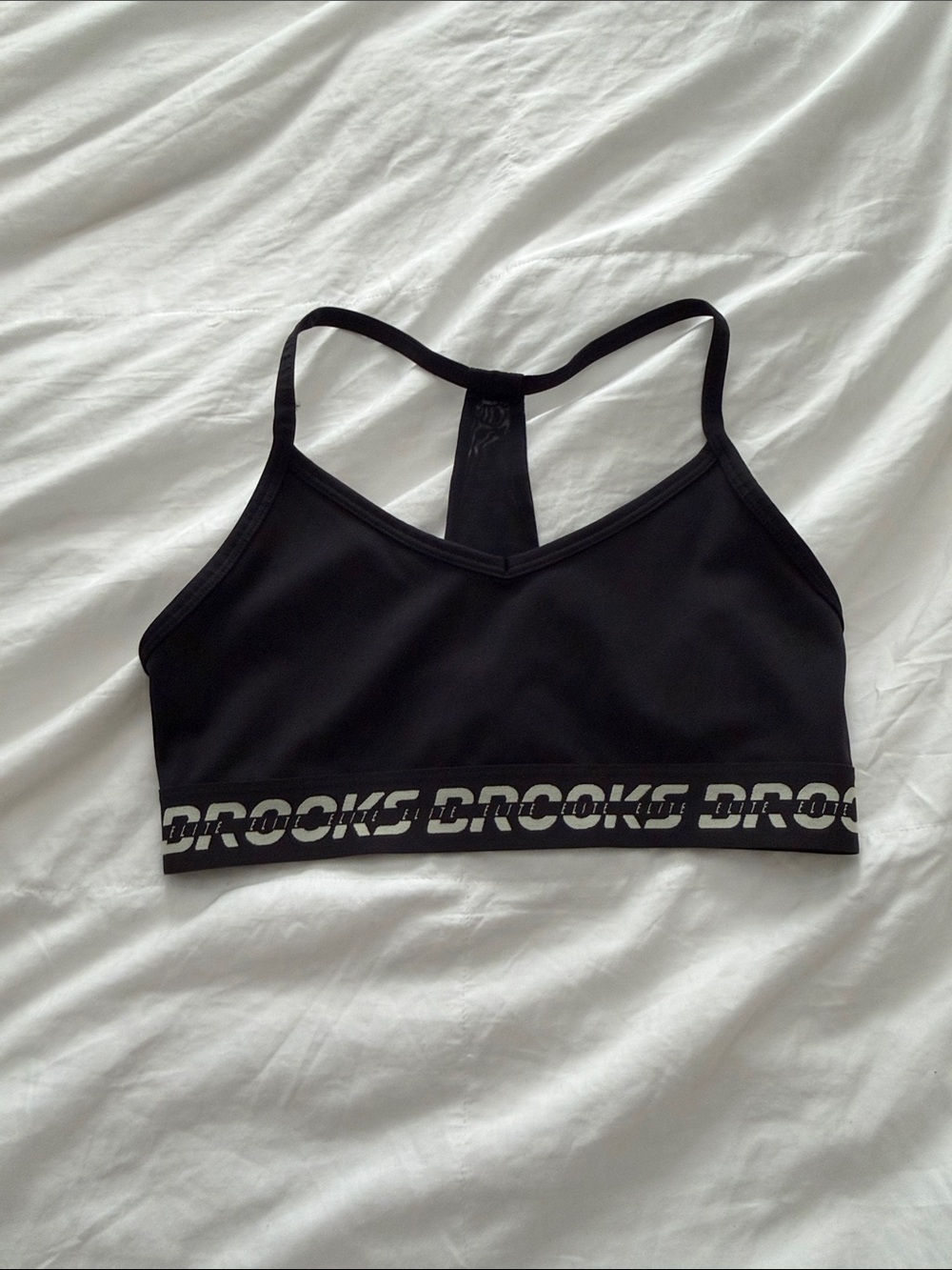 Brooks Black Racerback Logo Elastic Sports Bra